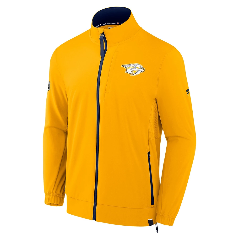 Veste d'entraîneur entièrement zippée Authentic Pro Rink des Predators de Nashville Fanatics Gold pour homme