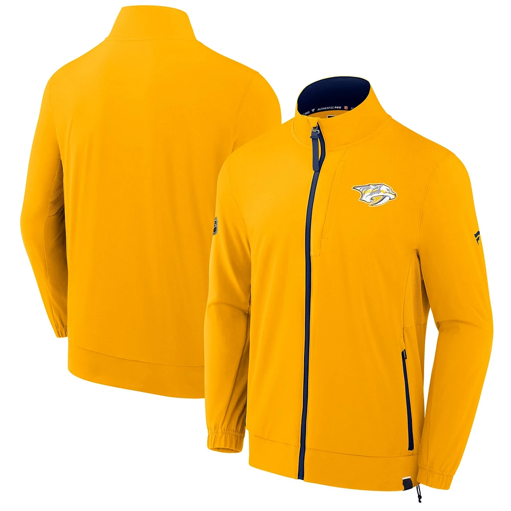Veste d'entraîneur entièrement zippée Authentic Pro Rink des Predators de Nashville Fanatics Gold pour homme