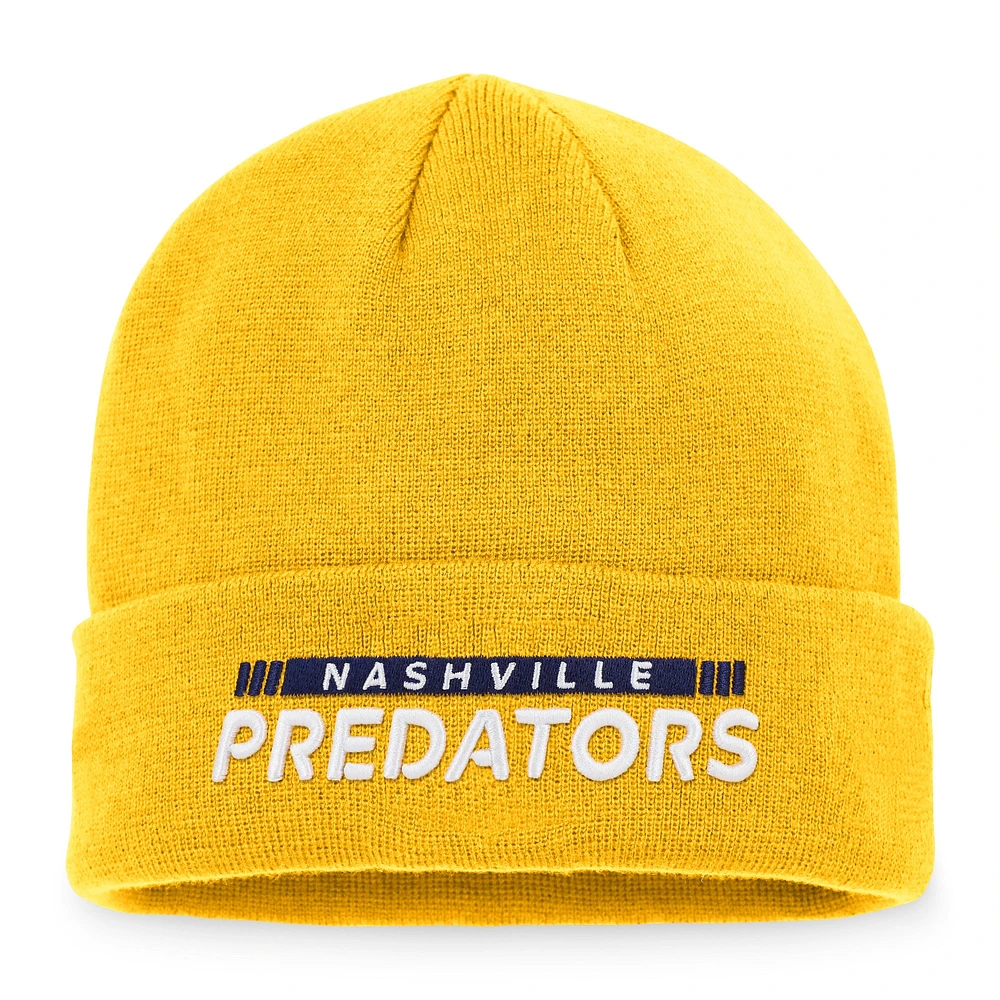 Bonnet en tricot à revers Authentic Pro Rink Fanatics Gold Nashville Predators pour hommes