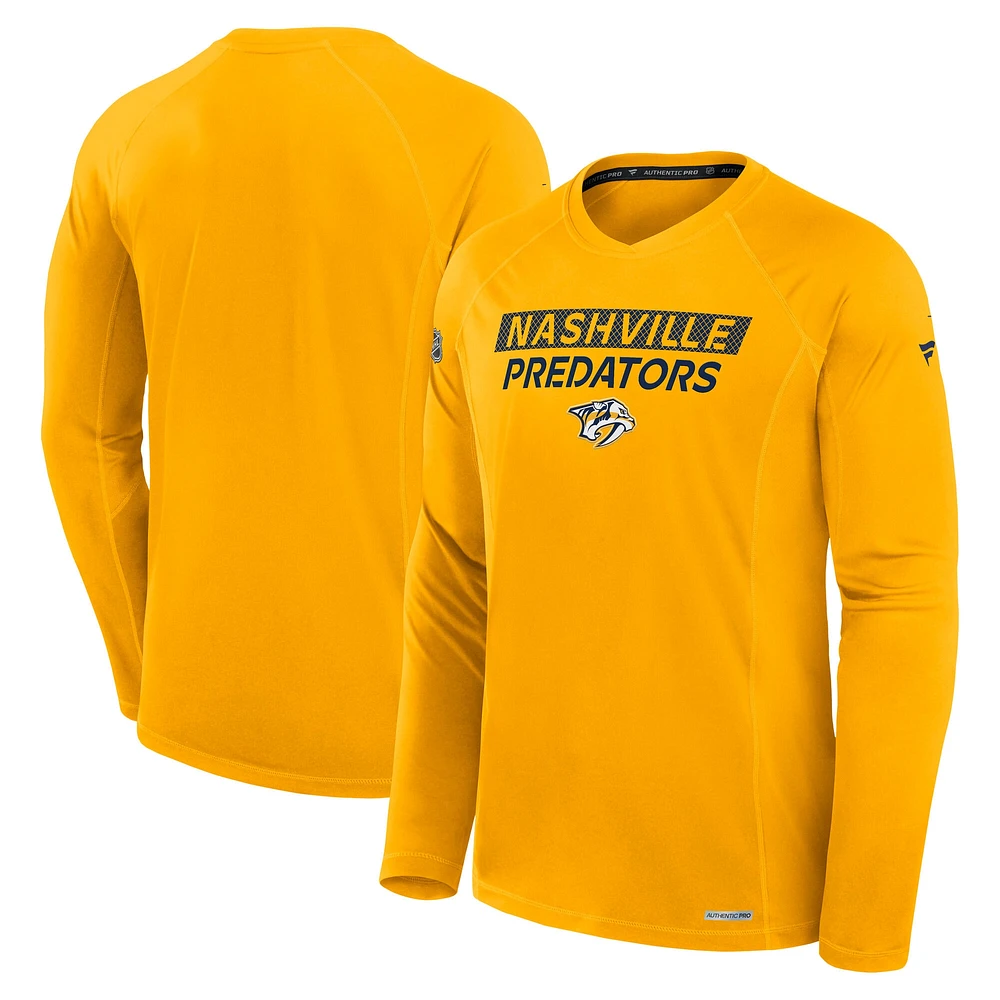 Men's Fanatics Gold Nashville Predators Authentic Pro Rink Tech Long Sleeve T-Shirt