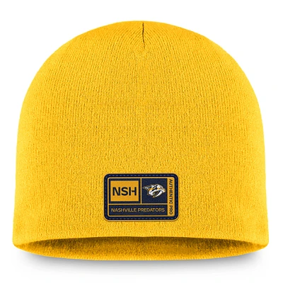 Bonnet en tricot authentique Pro Training Camp Fanatics Gold Nashville Predators pour hommes