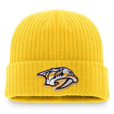 Bonnet en tricot à revers avec logo principal Fanatics Gold Nashville Predators Core pour hommes