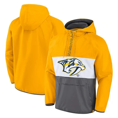 Men's Fanatics Gold Nashville Predators Flagrant Foul Anorak Raglan Half-Zip Hoodie Jacket