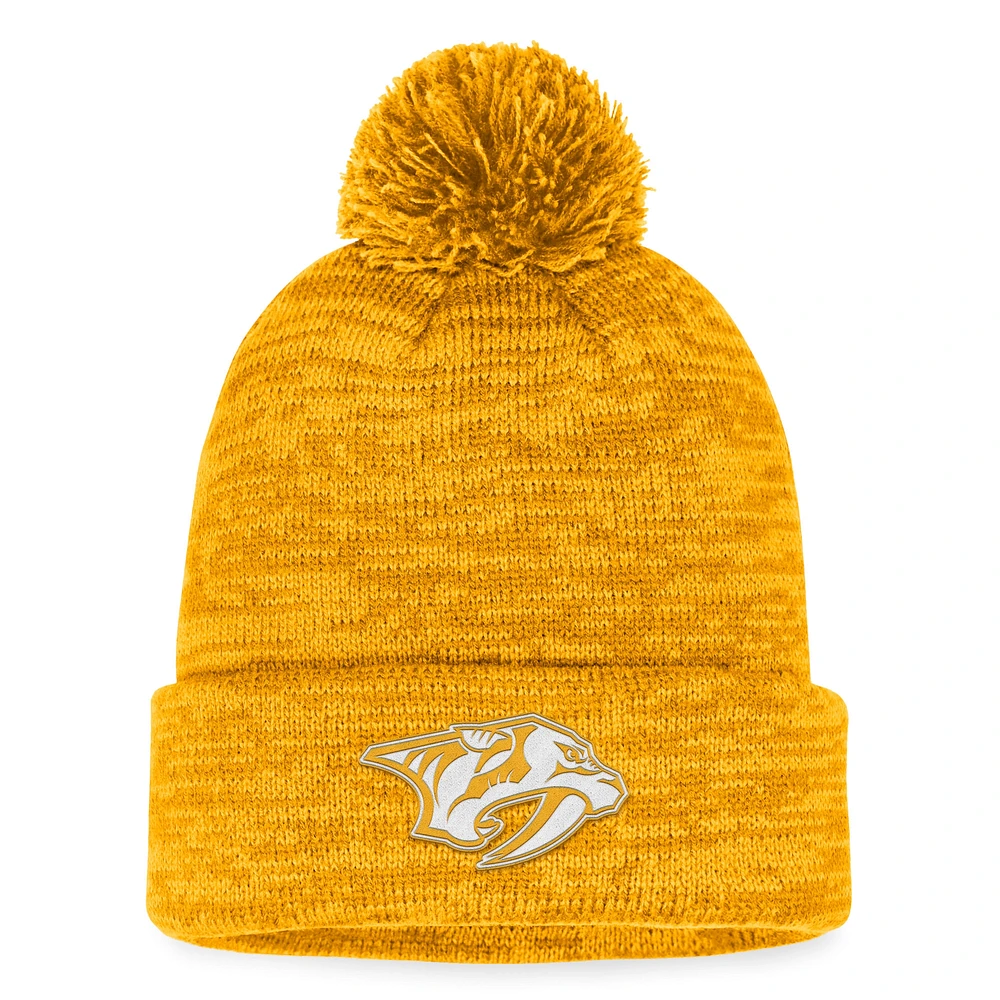 Bonnet en tricot à revers fondamental Fanatics Gold Nashville Predators pour hommes avec pompon