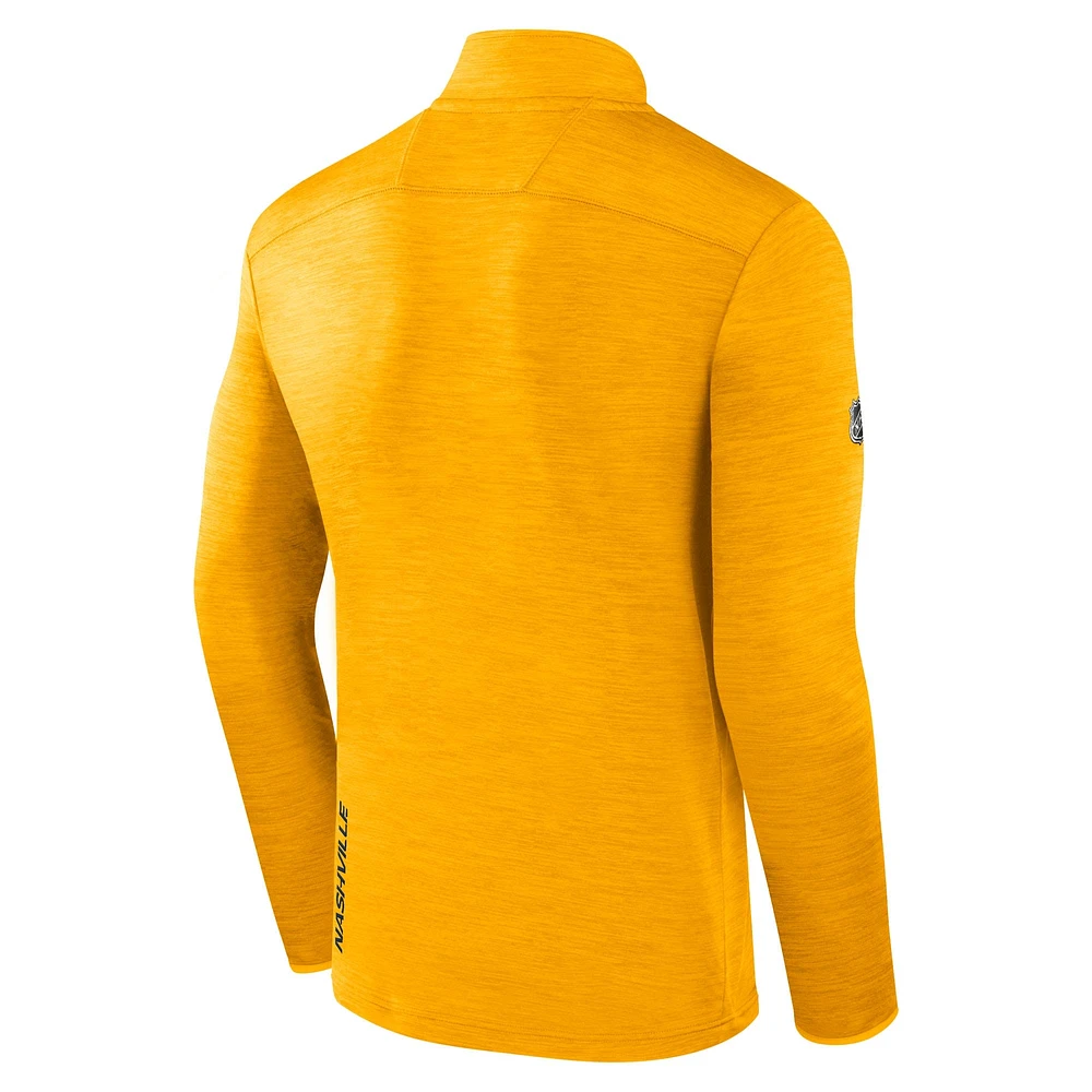 Men's Fanatics  Heather Gold Nashville Predators Authentic Pro Lightweight Quarter-Zip Pullover