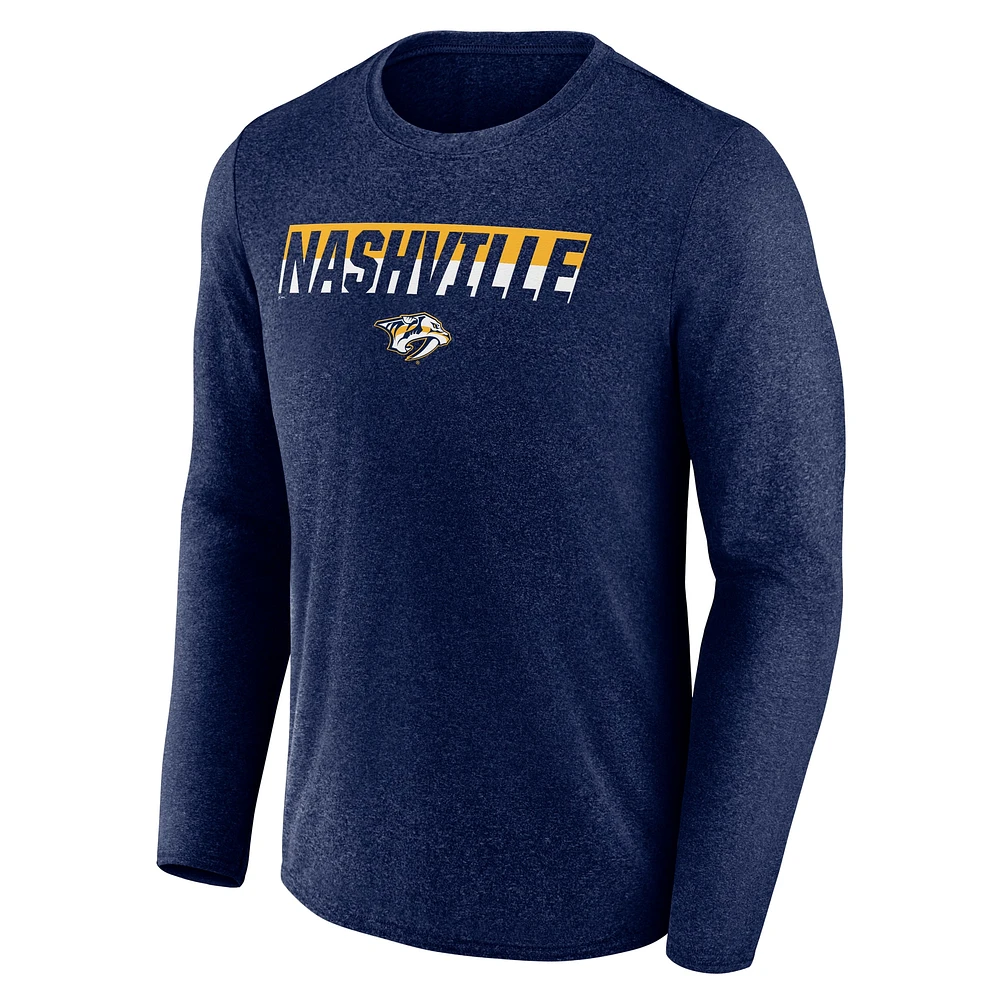 Men's Fanatics Heather Navy Nashville Predators Transition Long Sleeve T-Shirt