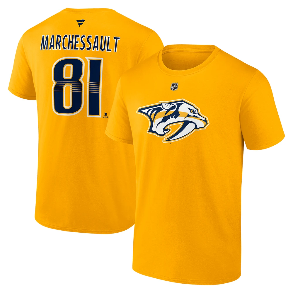 T-shirt authentique avec nom et numéro Stack des Nashville Predators de Jonathan Marchessault pour hommes Fanatics Gold