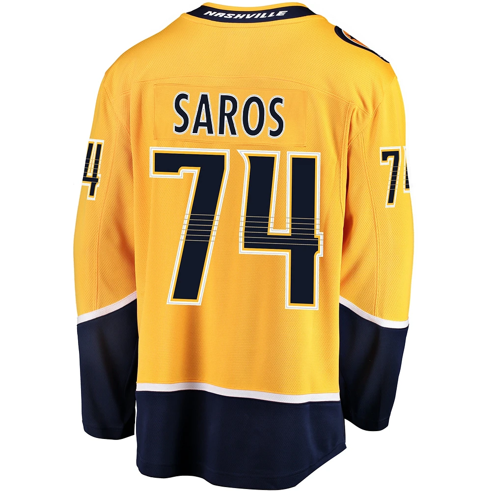 Men's Fanatics Juuse Saros Gold Nashville Predators Breakaway Player Jersey