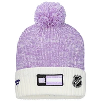 Men's Fanatics Lavender/White Nashville Predators Hockey Fights Cancer Cuffed Knit Hat with Pom