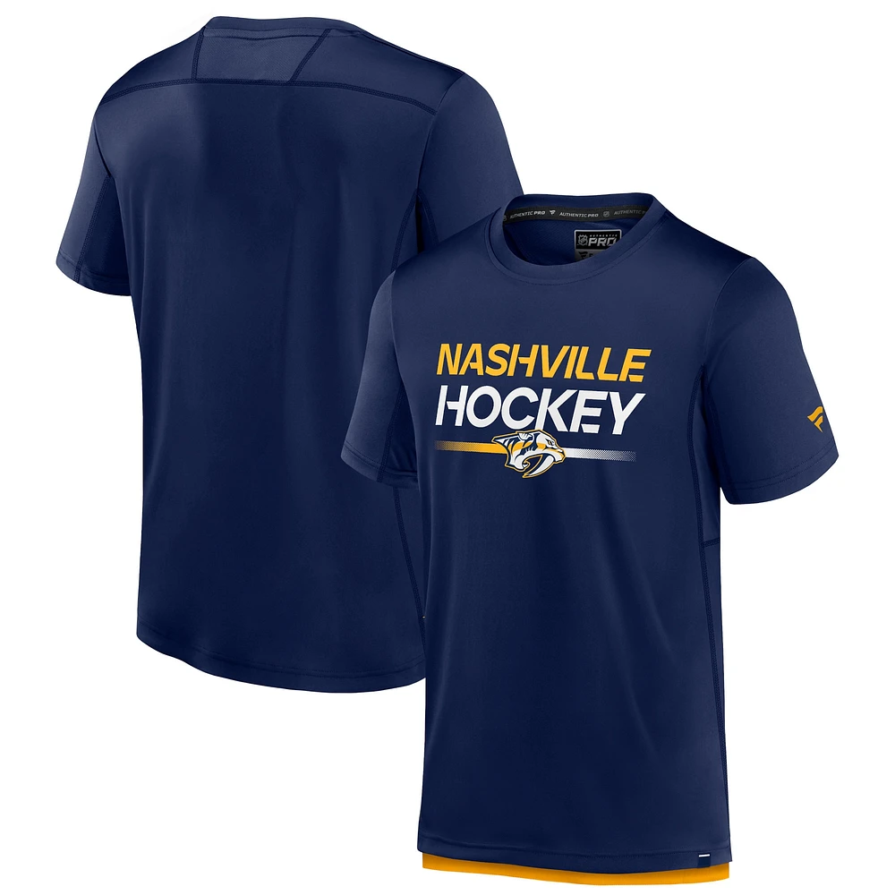 T-shirt authentique Pro Tech Fanatics pour hommes, bleu marine, Nashville Predators