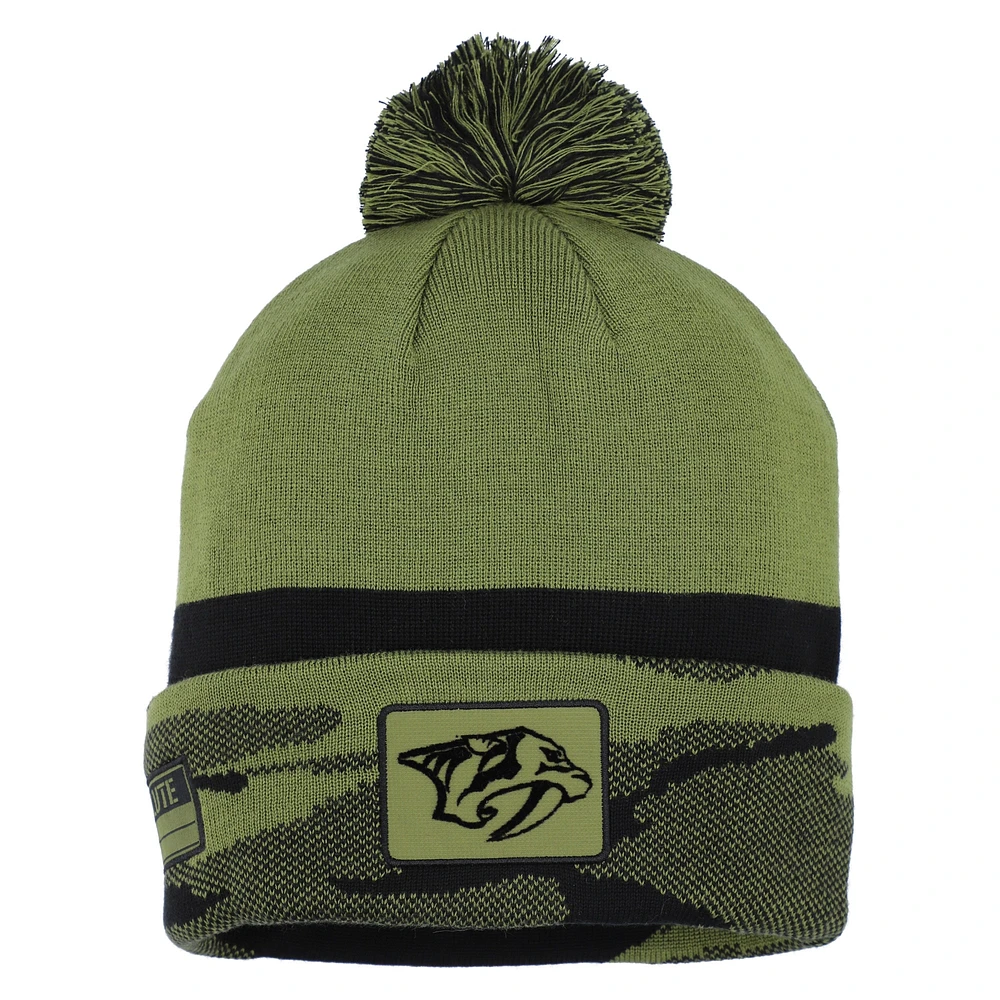 Men's Fanatics  Olive Nashville Predators Military Appreciation Cuffed Knit Hat with Pom