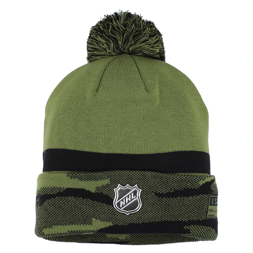 Men's Fanatics  Olive Nashville Predators Military Appreciation Cuffed Knit Hat with Pom