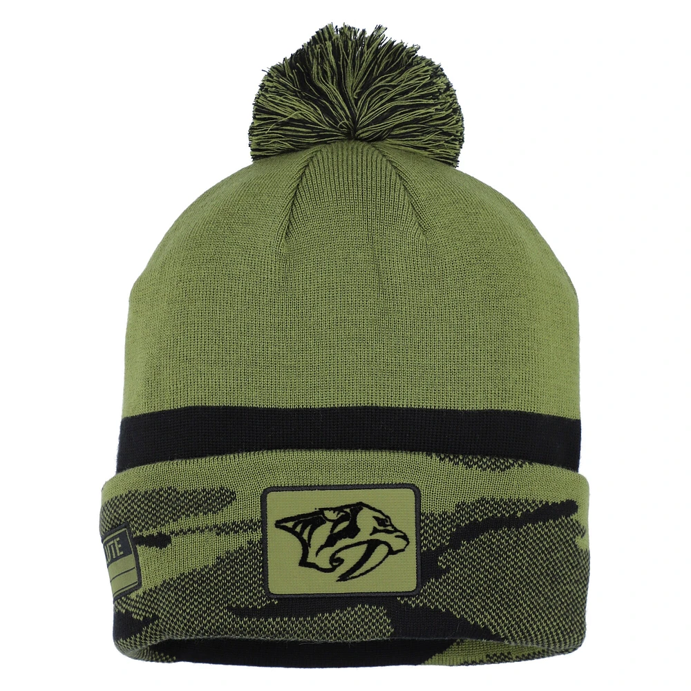 Men's Fanatics Olive Nashville Predators Military Appreciation Cuffed Knit Hat with Pom