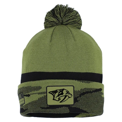 Men's Fanatics  Olive Nashville Predators Military Appreciation Cuffed Knit Hat with Pom