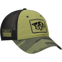 Casquette ajustable de camionneur d'appréciation militaire pour hommes Fanatics Olive Nashville Predators
