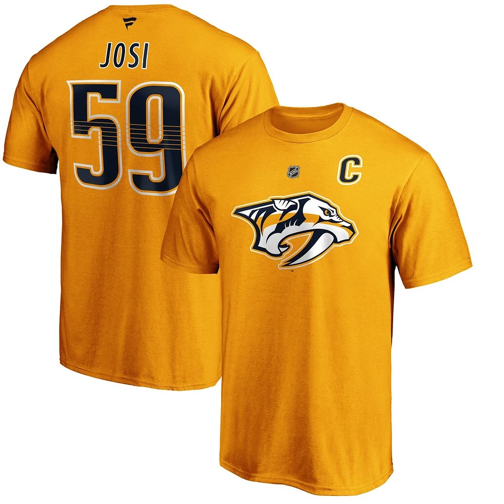 Men's Fanatics Roman Josi Gold Nashville Predators Authentic Stack Player Name & Number T-Shirt