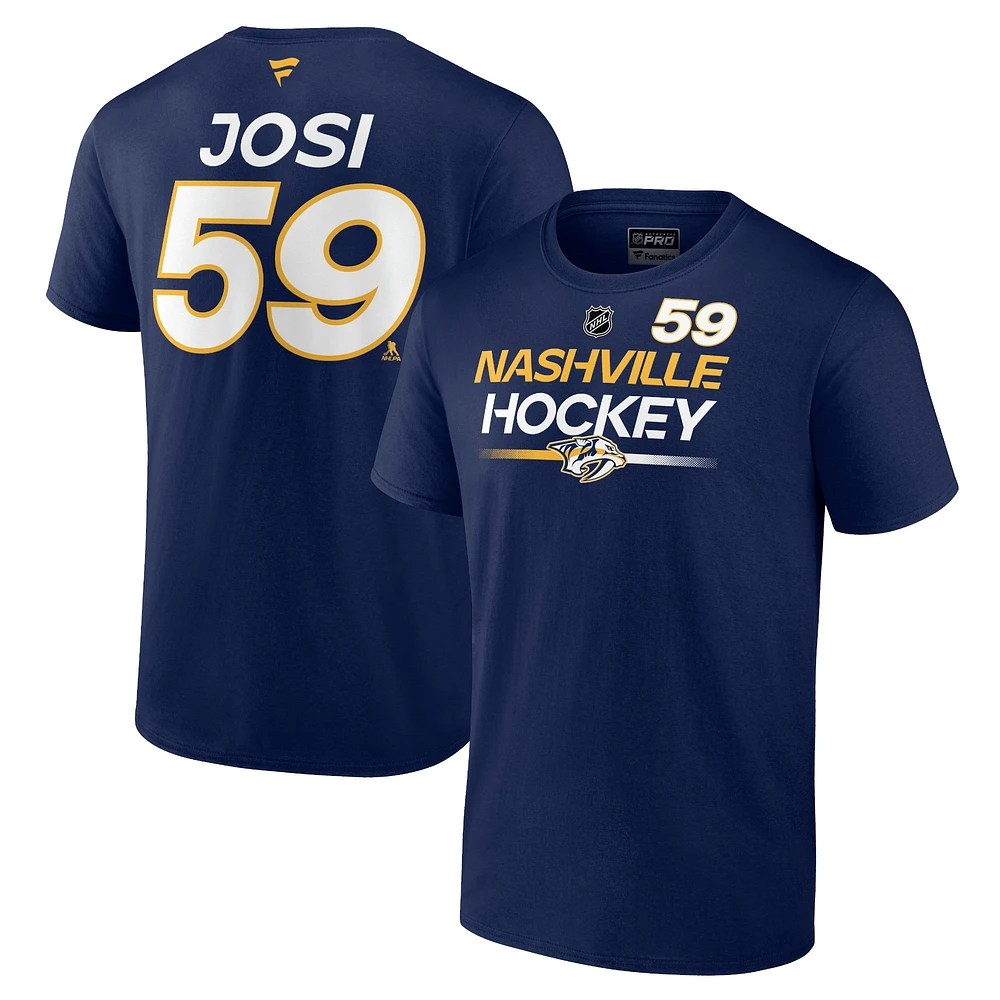 Fanatics pour hommes Roman Josi Navy Nashville Predators Authentic Pro Prime Nom et numéro T-shirt