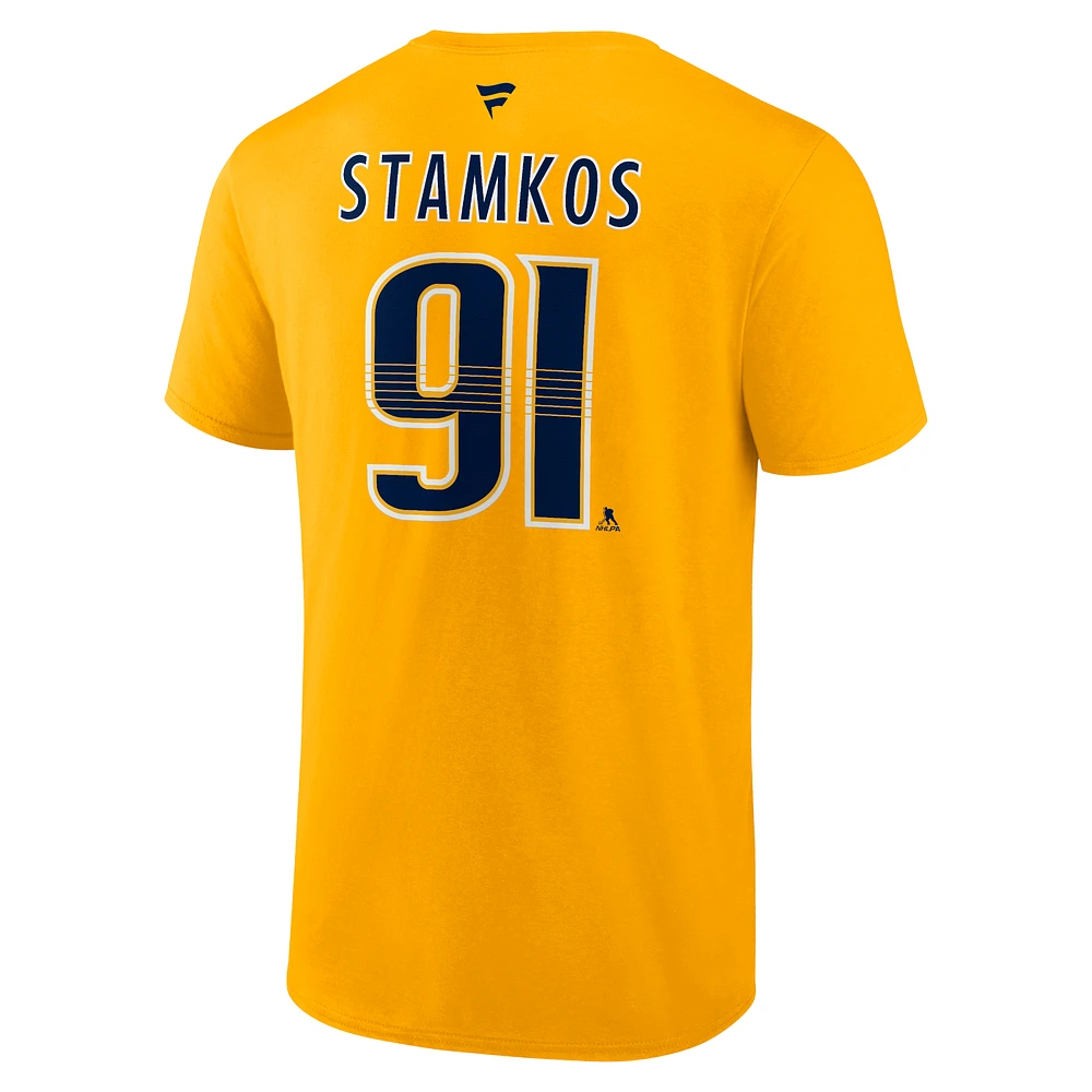 T-shirt Fanatics pour hommes Steven Stamkos Gold Nashville Predators Authentic Stack Name & Number