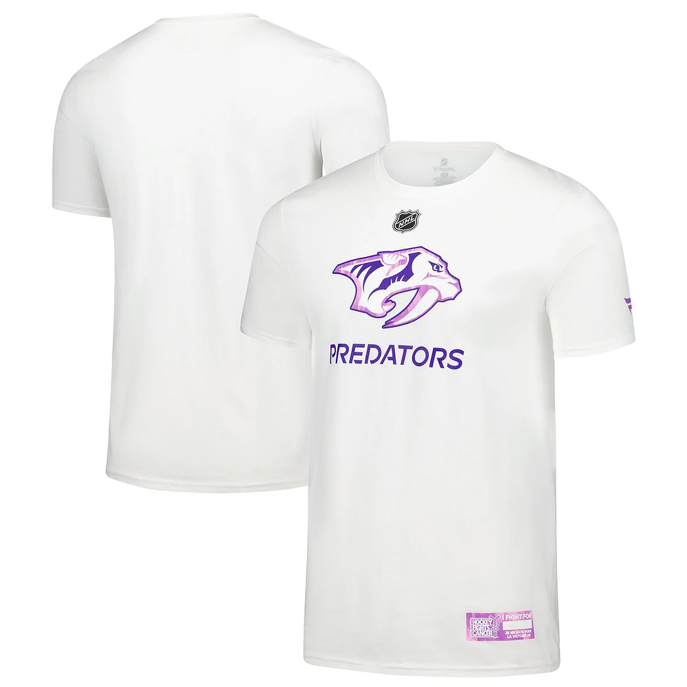 T-shirt blanc authentique pour homme Fanatics Nashville Predators Pro Hockey Fights Cancer
