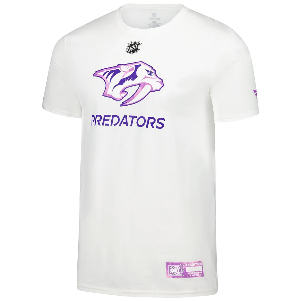 T-shirt blanc authentique pour homme Fanatics Nashville Predators Pro Hockey Fights Cancer