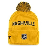 Men's Fanatics Yellow/Navy Nashville Predators 2022 NHL Draft Authentic Pro Cuffed Knit Hat with Pom