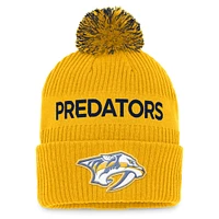 Men's Fanatics Yellow/Navy Nashville Predators 2022 NHL Draft Authentic Pro Cuffed Knit Hat with Pom