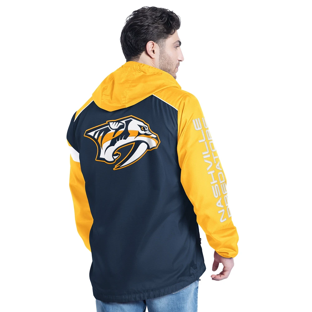 Men's G-III Sports by Carl Banks Navy/Gold Nashville Predators Lateral Half-Zip Hoodie Jacket