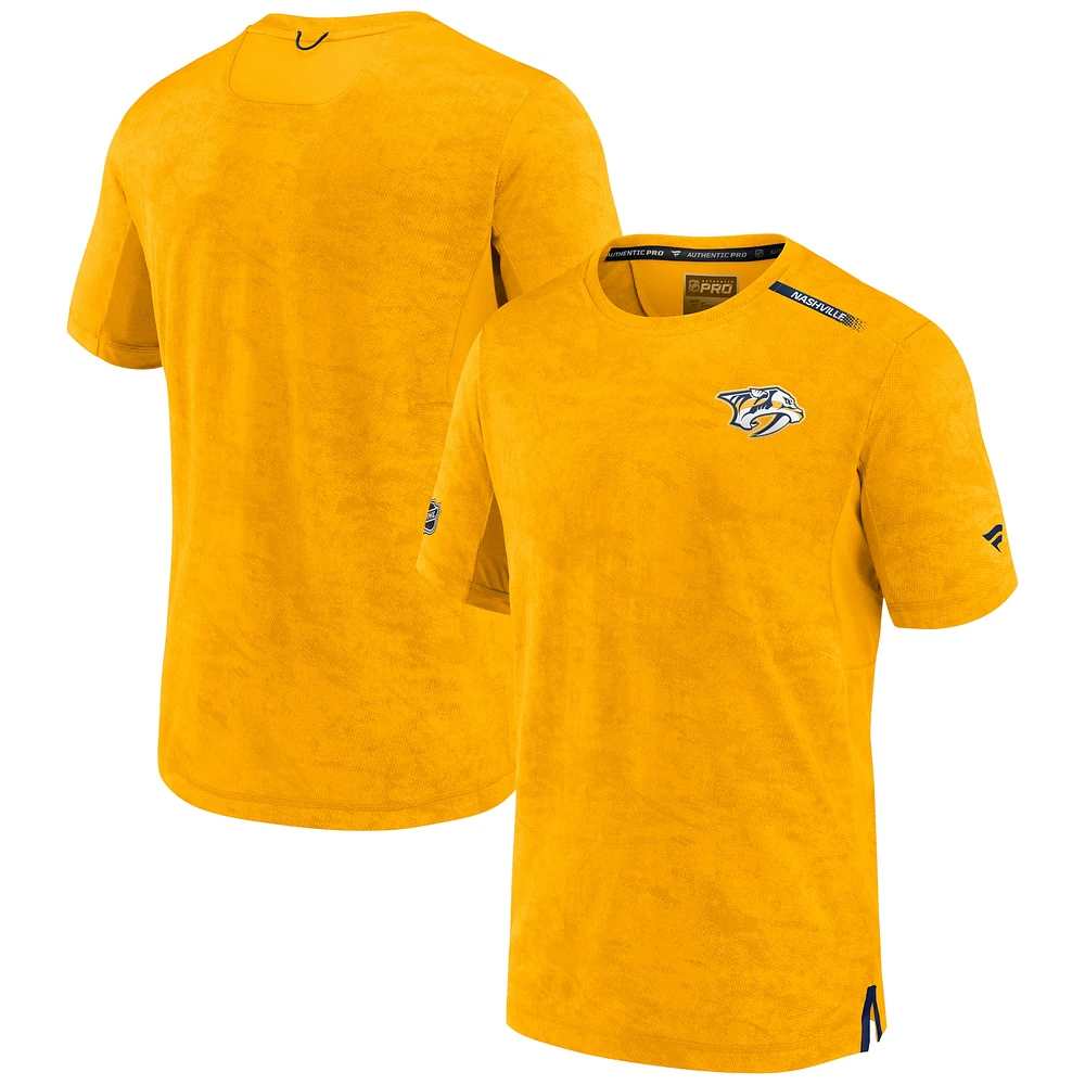 Men's Gold Nashville Predators Authentic Pro Rink Premium Camo T-Shirt