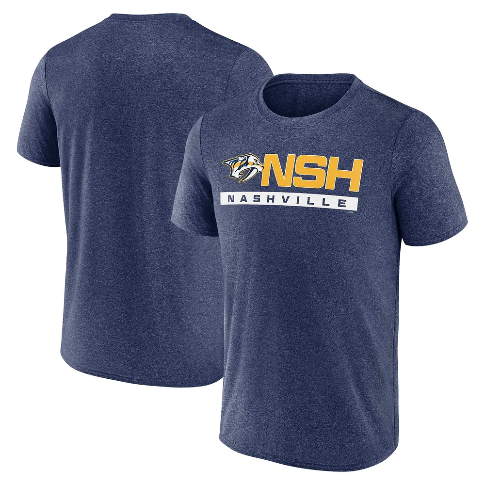 T-shirt bleu marine chiné pour homme avec logo Playmaker des Nashville Predators