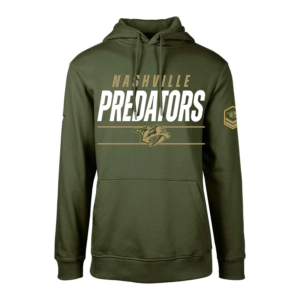 Men's Levelwear Olive Nashville Predators Delta Podium Fleece Pullover Hoodie