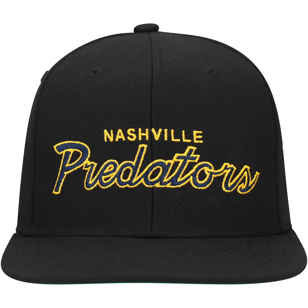 Casquette Snapback Mitchell & Ness Nashville Predators Core Team Script 2.0 noire pour hommes