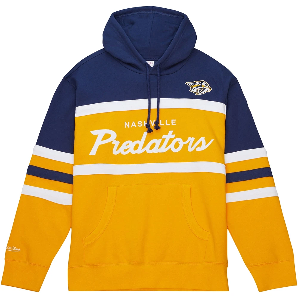 Chandail à capuchon d'entraîneur-chef des Predators de Nashville doré/marine Mitchell & Ness pour hommes