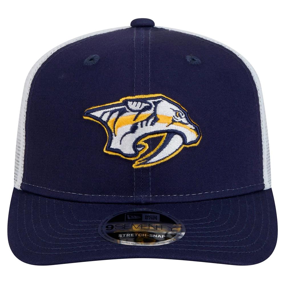 Casquette extensible à boutons-pression Nashville Predators Core Trucker 9SEVENTY de New Era pour homme, bleu marine