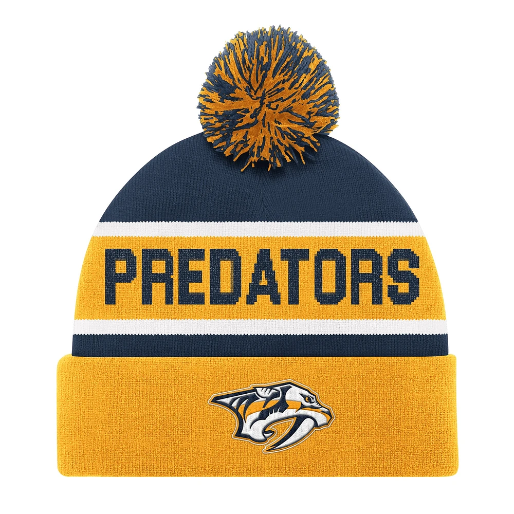 Bonnet en tricot à revers Starter Gold Nashville Predators pour homme avec pompon