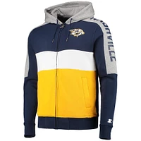 Sweat à capuche et fermeture éclair intégrale Starter bleu marine/doré Nashville Predators Playoffs pour homme