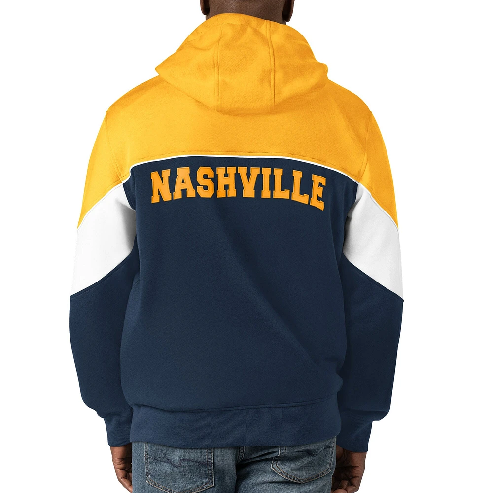 Men's Starter  Navy/Gold Nashville Predators Power Forward Full-Zip Hoodie