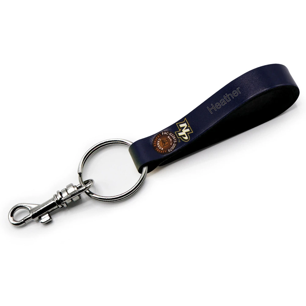 Navy Nashville Predators Personalized Leather Loop Keychain