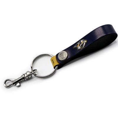 Navy Nashville Predators Personalized Leather Loop Keychain