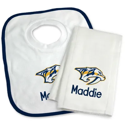 Nashville Predators Newborn & Infant Personalized Bib & Burp Cloth Set - White