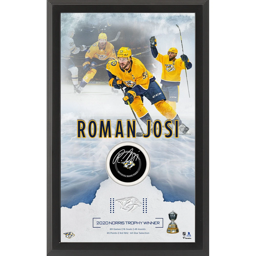Roman Josi Nashville Predators Framed Autographed 2020 Norris Trophy Hockey Puck Shadowbox with Official Game Puck