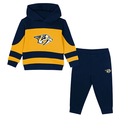 Ensemble sweat à capuche et pantalon de survêtement en polaire Puck Hero pour tout-petits, bleu marine/doré, des Predators Nashville