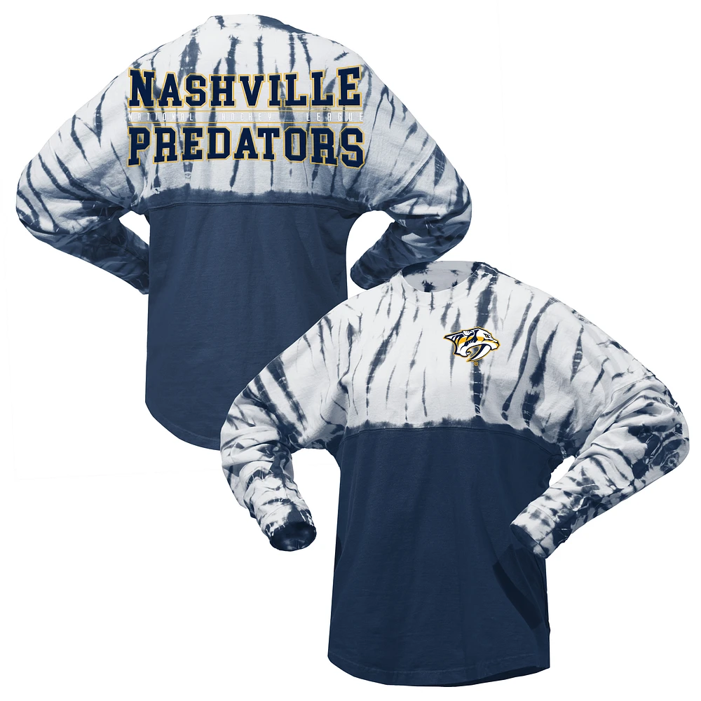 T-shirt unisexe Spirit Jersey marine Nashville Predators Crystal Half Dye à manches longues