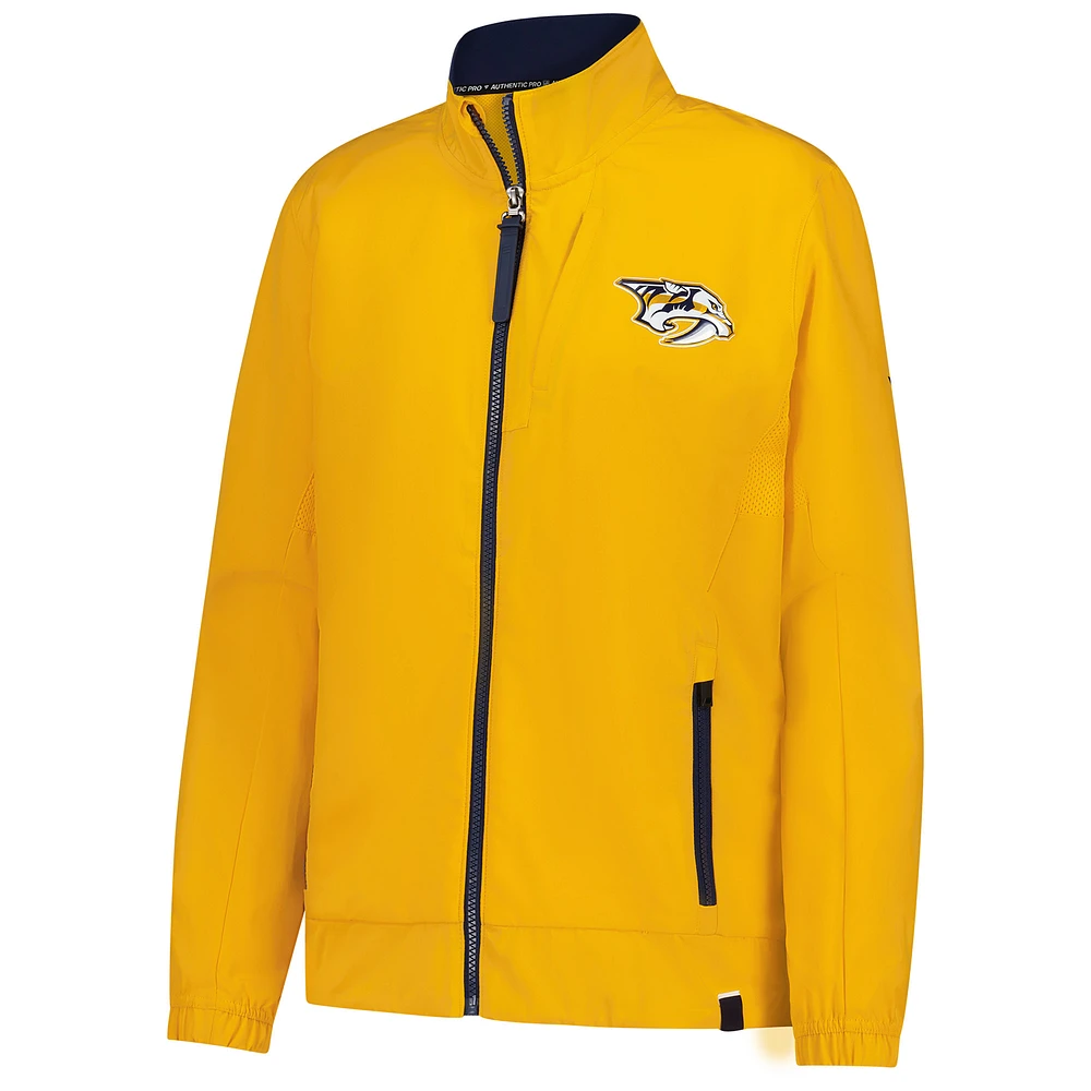 Veste d'entraîneur entièrement zippée Authentic Pro des Predators de Nashville Fanatics Gold pour femme