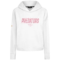 Sweat à capuche court trois bandes imprimé floral blanc Nashville Predators pour femme Levelwear la fête des mères