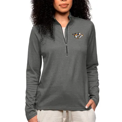 Women's Antigua Heather Gray Nashville Predators Primary Logo Team Logo  Victory Crewneck Pullover Sweatshirt
