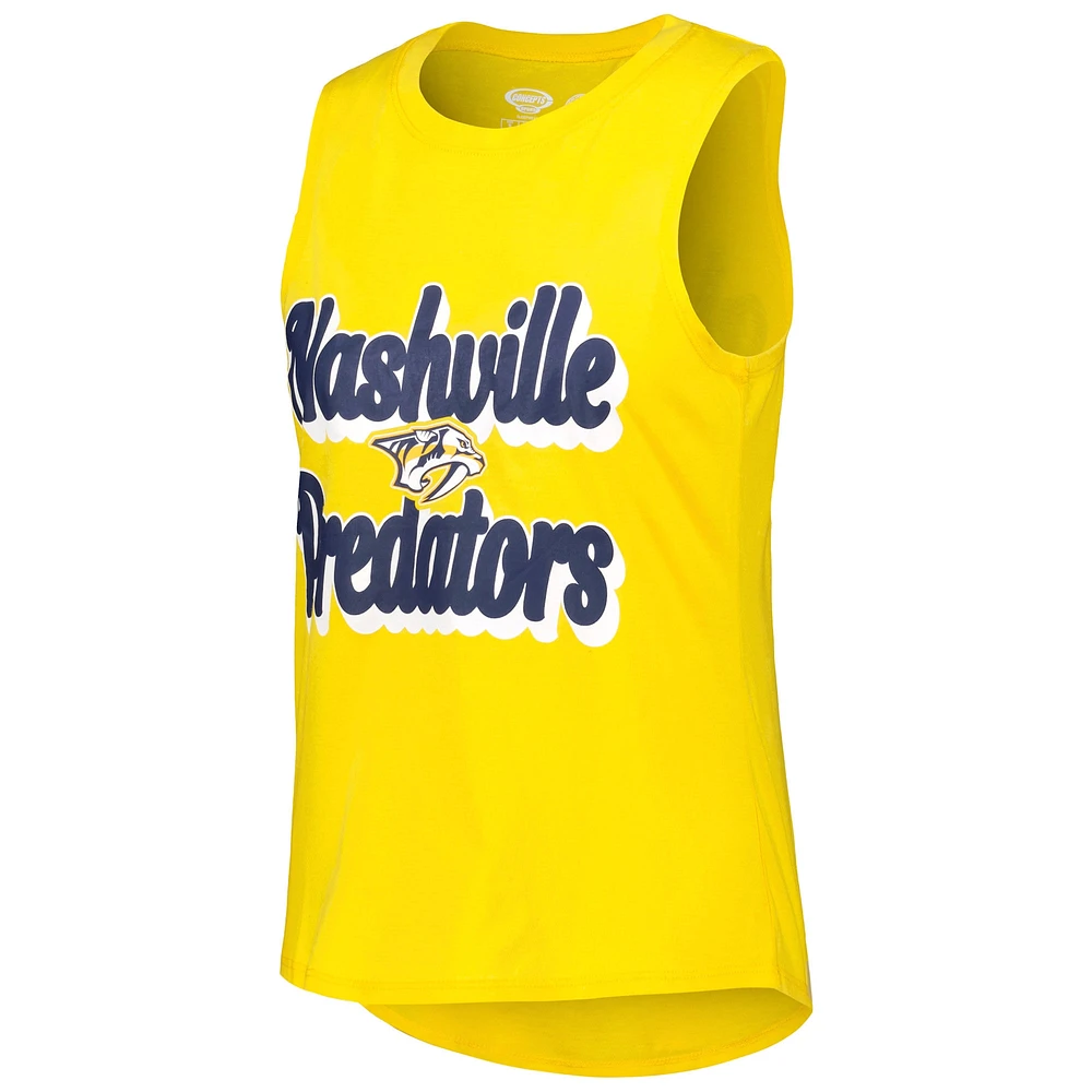 Women's Concepts Sport Gold/Heather Navy Nashville Predators Meter Muscle Tank Top & Pants Sleep Set