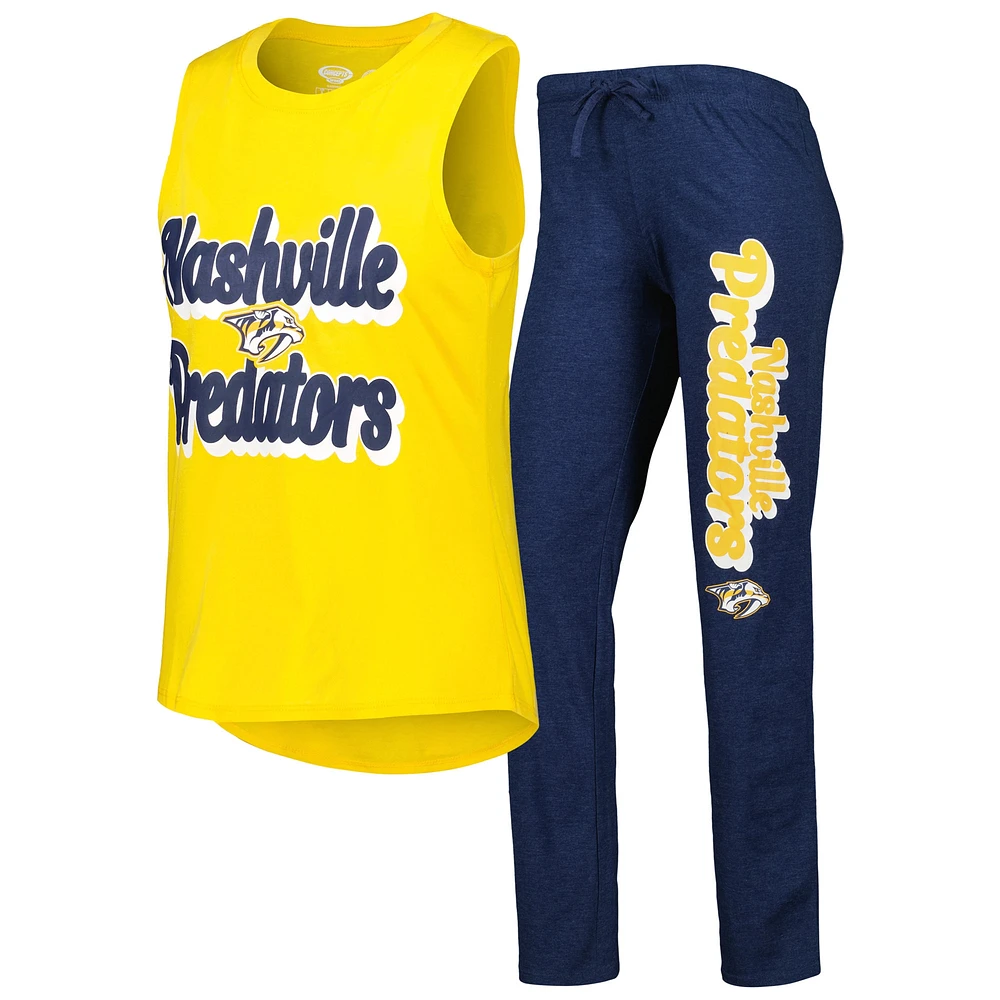 Concepts Sport Gold/Heather Navy Nashville Predators Meter Muscle Débardeur et pantalon Ensemble de nuit