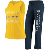 Ensemble de nuit avec débardeur et pantalon Concepts Sport pour femmes, or/bleu marine, Nashville Predators Meter