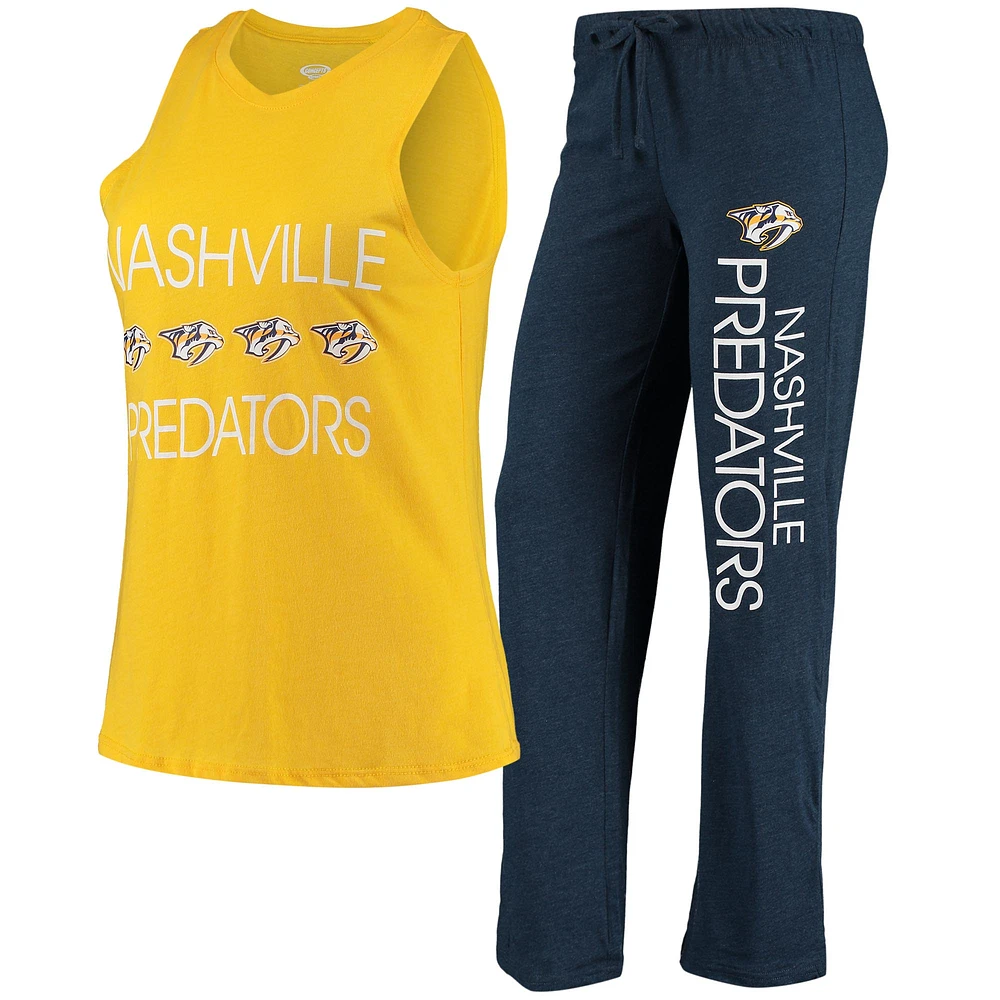 Ensemble de nuit avec débardeur et pantalon Concepts Sport pour femmes, or/bleu marine, Nashville Predators Meter