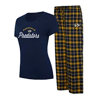 Ensemble de nuit Concepts Sport pour femmes, t-shirt et pantalon pyjama, bleu marine/or, Nashville Predators Arctic